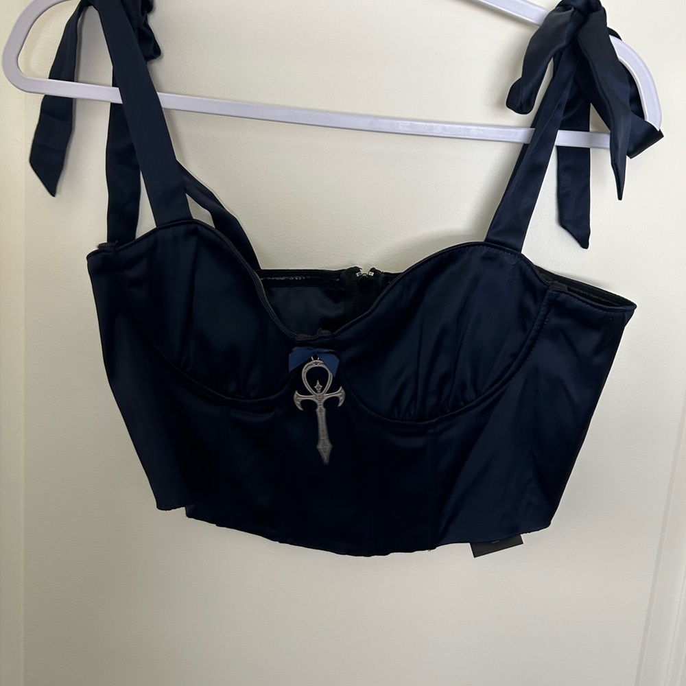 Dolls Kill Navy Corset Top with Adjustable Bow Straps Size M - Picture 4 of 7